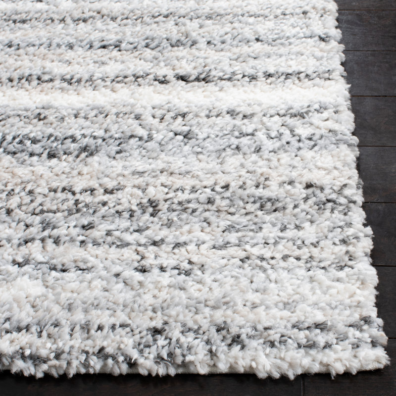 Ivory Square Hand-knotted Shag Rug, 6'7" x 6'7"