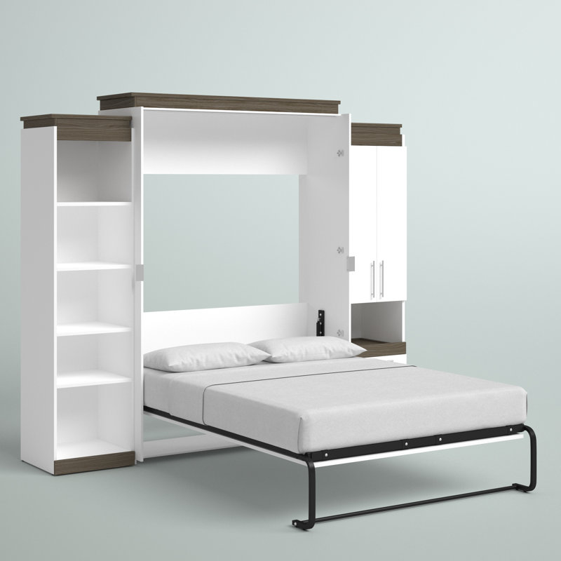 Grand lit escamotable avec rangement étroit Camalla, Blanc