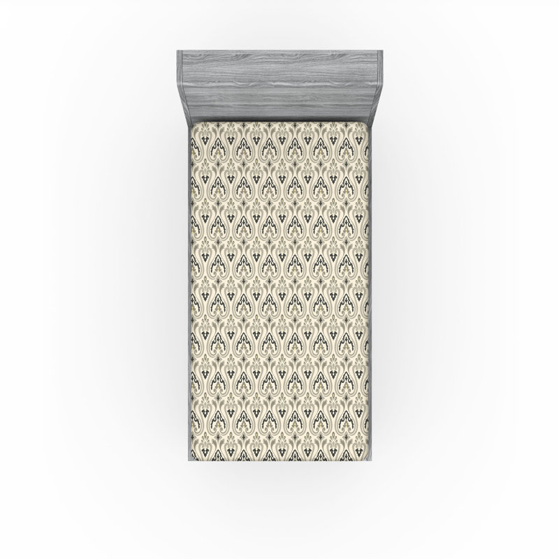 Drap-housse Ambesonne, Vert sauge pâle / motif damassé crème, Drap-housse simple TG