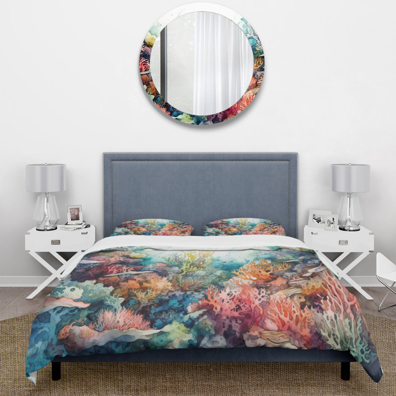 Vibrant Coral Reef III - Ensemble de housse de couette Modern Beach - Microfibre polyester