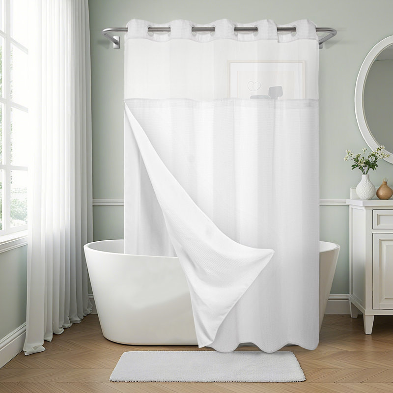 Rideau de douche Ramjani Waffle Weave, Blanc, H 74 po x l 60 po