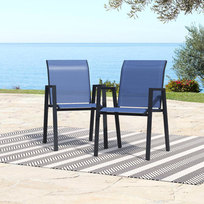 Outdoor PVC-coated polyester Dining Chairs Set of 2, Patio Stacking Armchair with Metal Frame and Backrest for Outdoor