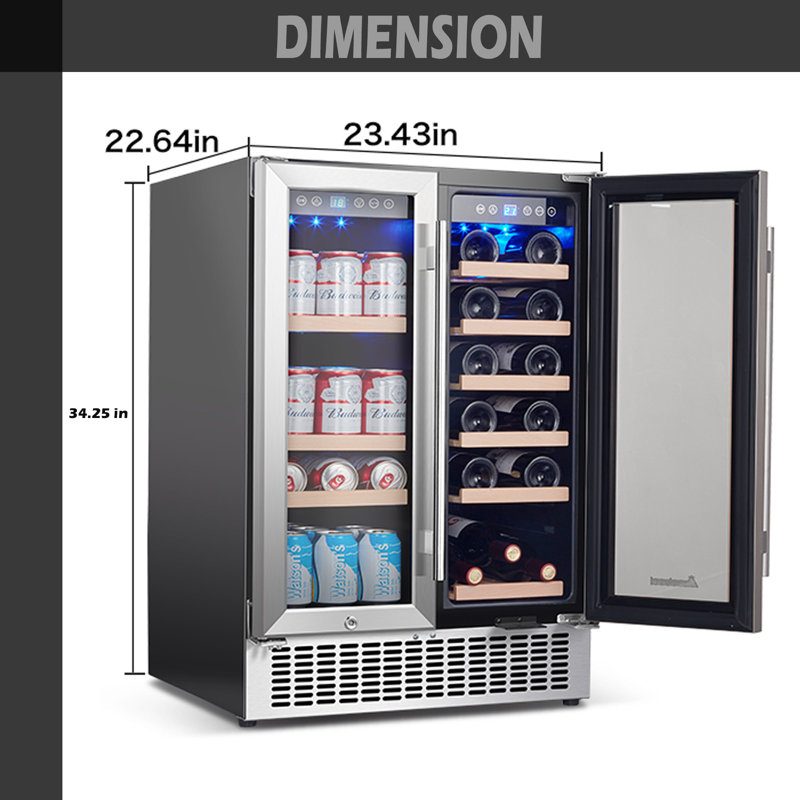 AOBOSI Dual Zone 22.64'' 18 Bottle Wine & Beverage Refrigerator with French Doors