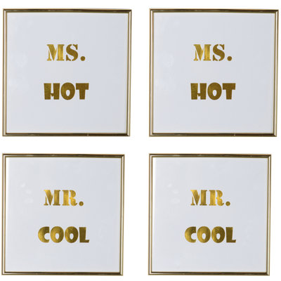 «Mr. & Mlle » Ensemble de 4 reproductions d'art encadrées sur verre
