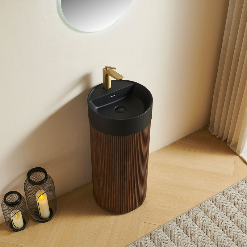 Armoire autoportante cylindrique, bassin rond à surface solide avec trou pour robinet, sans couvercle d'évier, sans robinet et ensemble de bonde