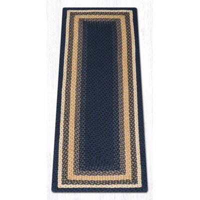  Light Blue, Dark Blue & Mustard Oblong Braided Rug – Handcrafted Quality