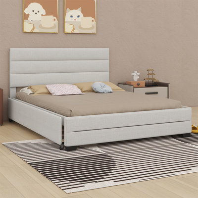 Lit plateforme tapissier avec lit gigogne et tiroirs
