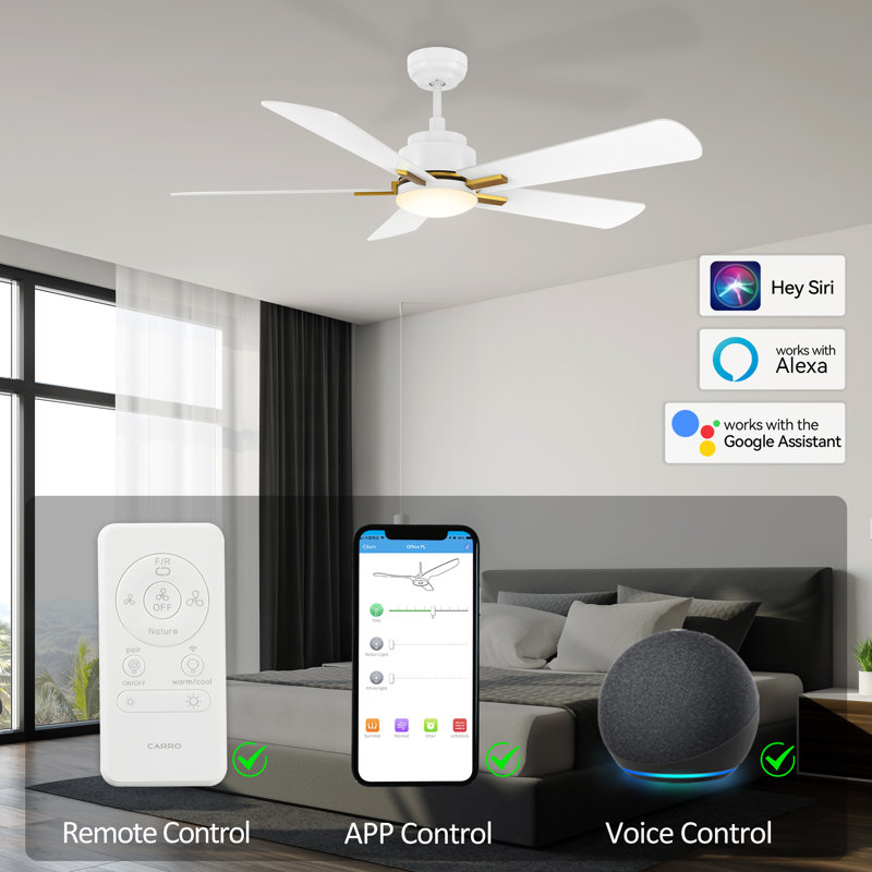 Ventilateur de plafond standard à 52 pales 52 po DEL avec télécommande et ensemble d'éclairage inclus, Blanc