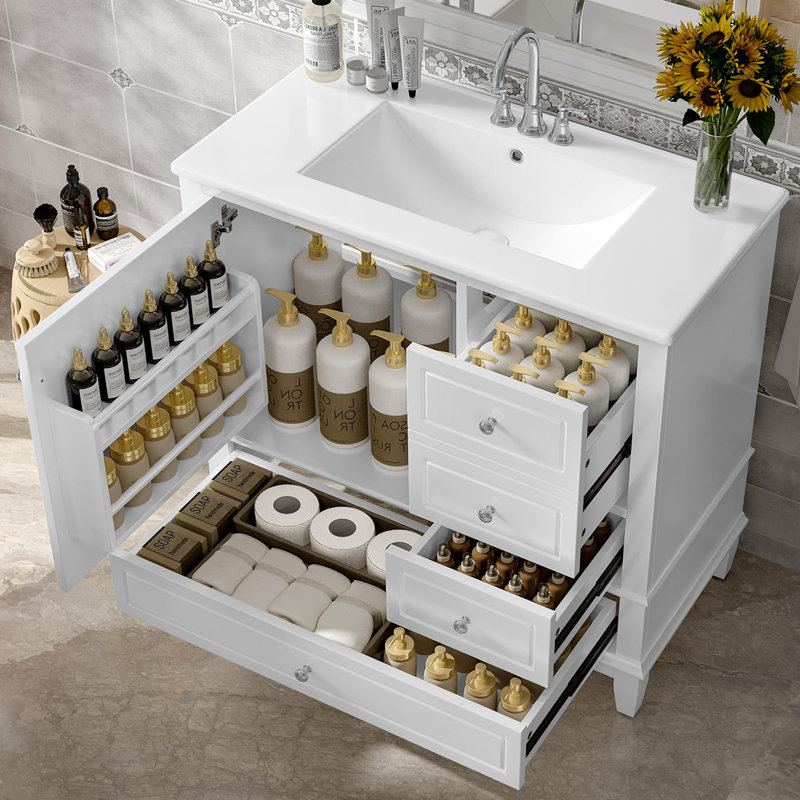 Meuble-lavabo autoportant avec tiroirs, Blanc