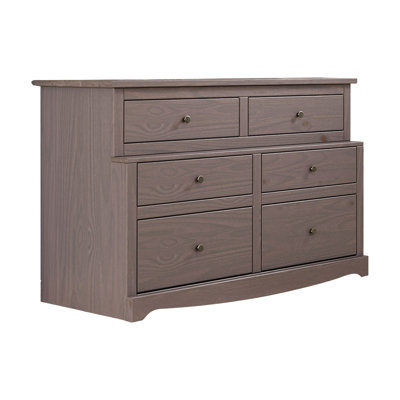 Stav Wide Dresser Chest With 6 Drawers, Plank Style, Solid Wood by Benjara
