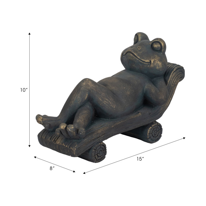 15" Relaxed Frog on Lounger Statue, Bronze Finish Polyresin