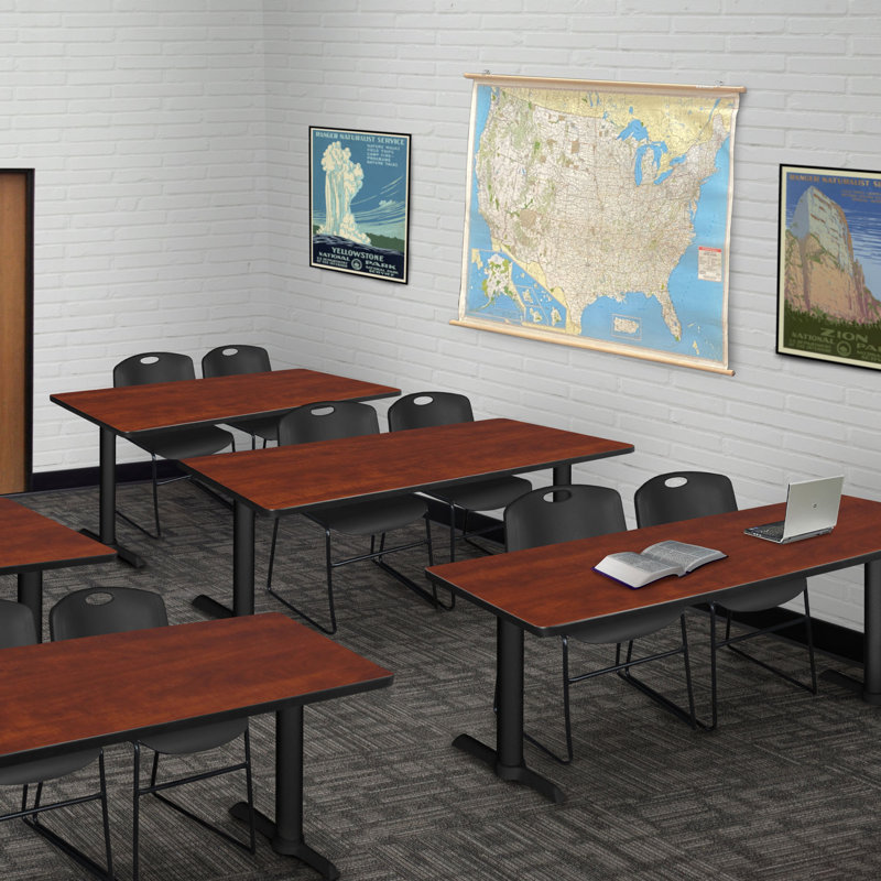 Neyland Cain T-Base training table and 2 Zeng stackable chairs, Cerisier, Noir, noir, noir, noir, L 66 po x P 24 po