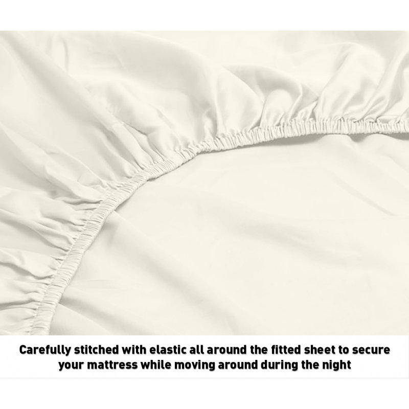 Ensemble de draps en coton de qualité égyptienne 600 fils Oxford, Ivoire, Ensemble de draps pour grand lit + drap-housse + 2
