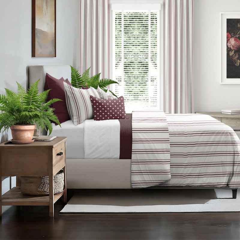 Ensemble de couvre-lit réversible en coton August, Couvre-lit double + 2 taies décoratives standard, Merlot
