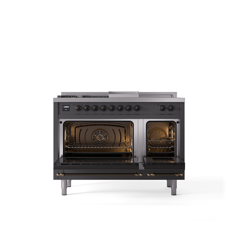 ILVE Nostalgie II 48 Dual Fuel Range, Graphite Matte/Bronze, Liquid Propane