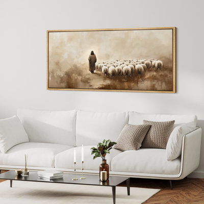 Reproduction d'art sur toile encadrée, "Jesus Christ And The Sheep Crowds"