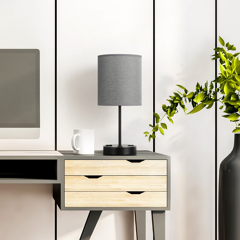 Paquet de 2 lumières de table de chevet avec port de charge USB et prise CA pour chambre à coucher - gris