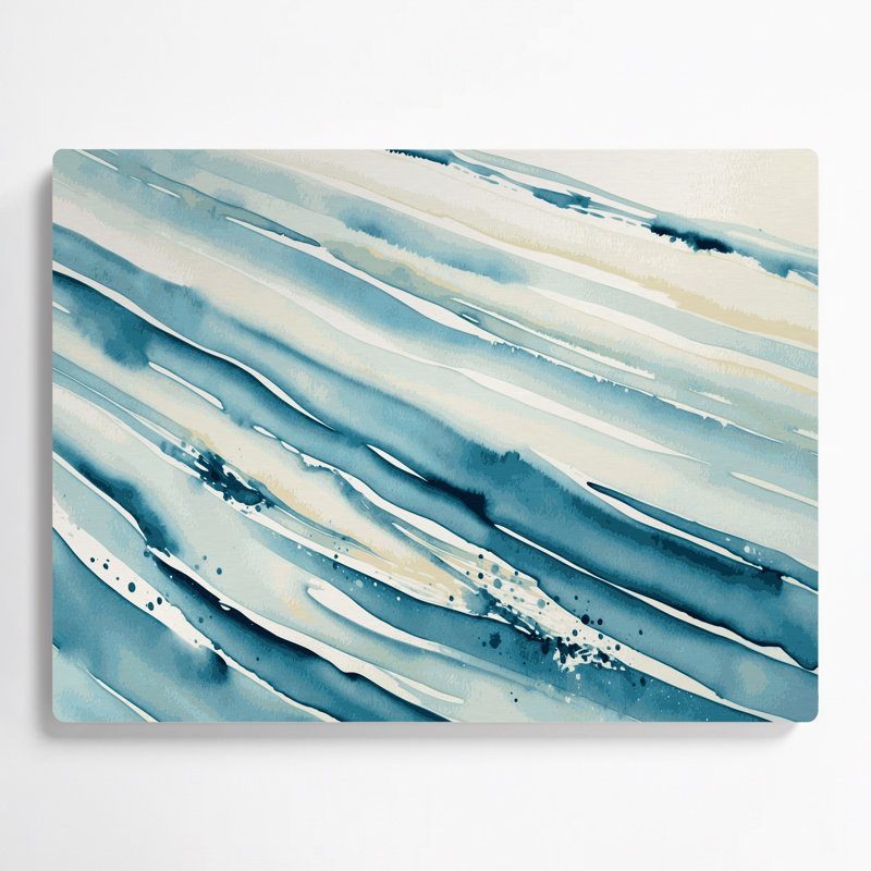 Art mural horizontal horizontal rayé bleu poudre et blanc beige, H 11 po x l 14 po