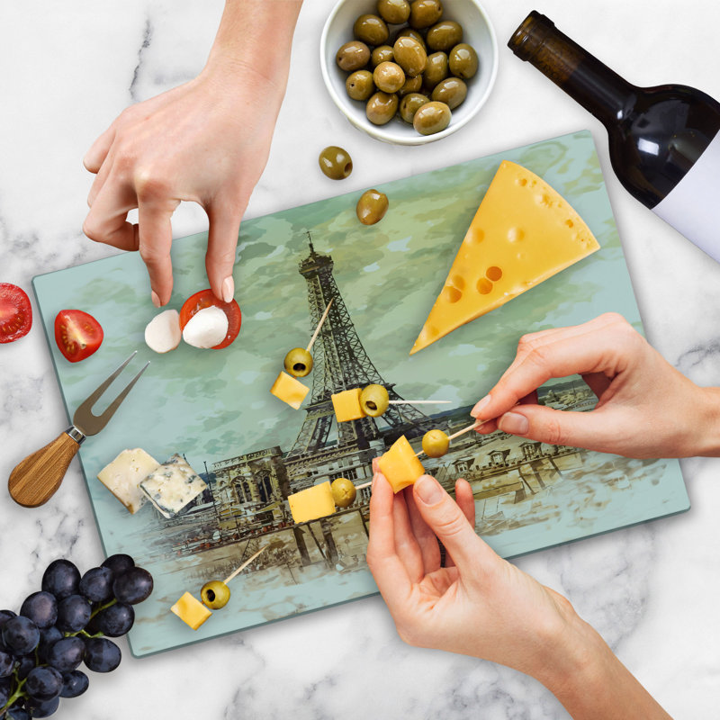 Planche à découper vintage Ambesonne, grande taille, tour Eiffel, horizon, brun et beige