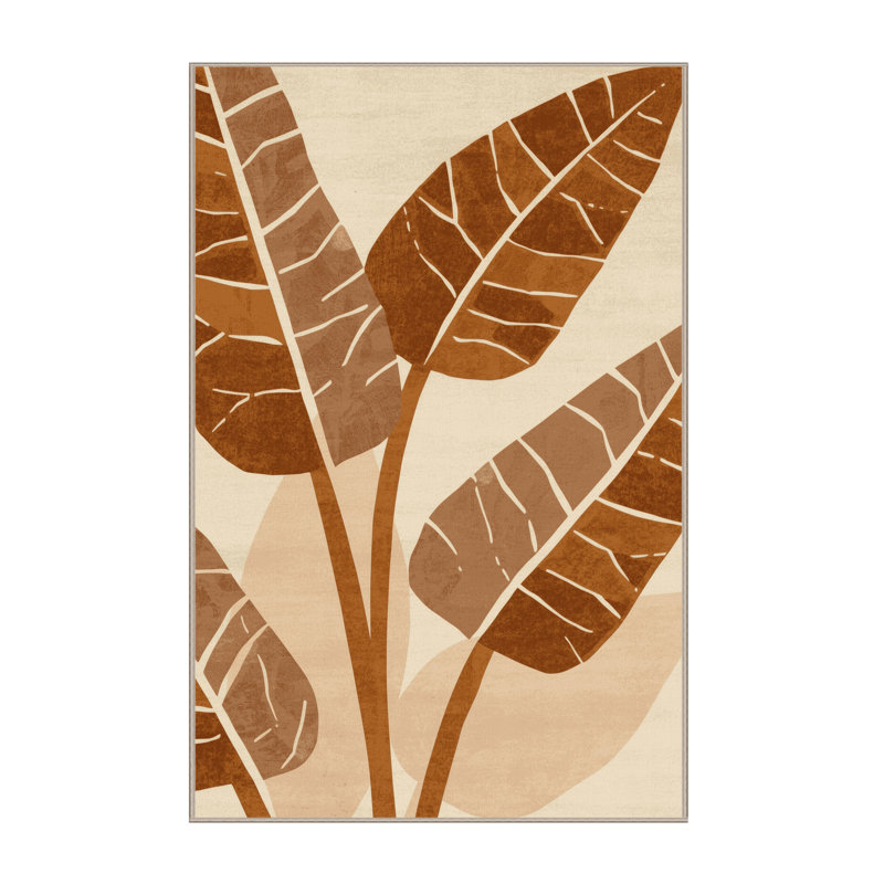 Tapis beige moelleux moelleux à motif géométrique moderne à motif de feuilles de bananier Esmont, 4x6