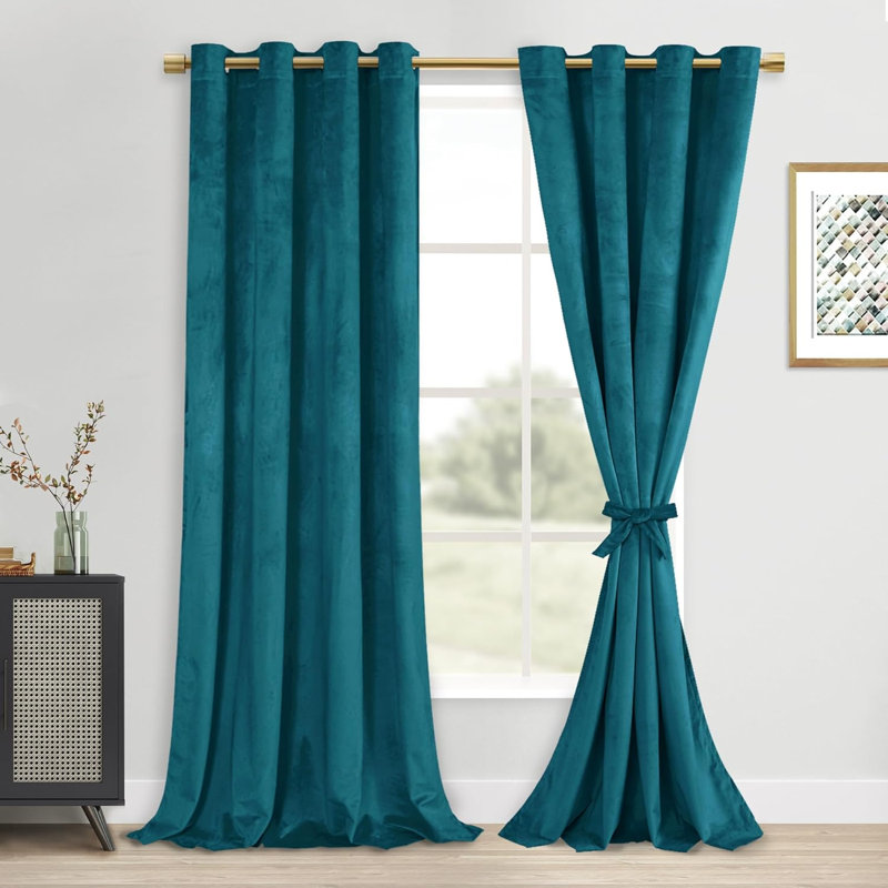 2 Panels Velvet Curtains with Tiebacks - Luxury Grommet Top Window Treatments Room Darkening Privacy Protect Drapes for Bedroom Living Room Home Decor