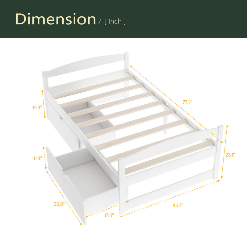 Platform Bed, With Two Drawers, White