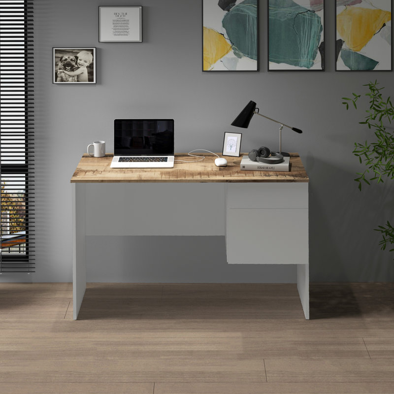 Rudman Computer Desk, White/Brown