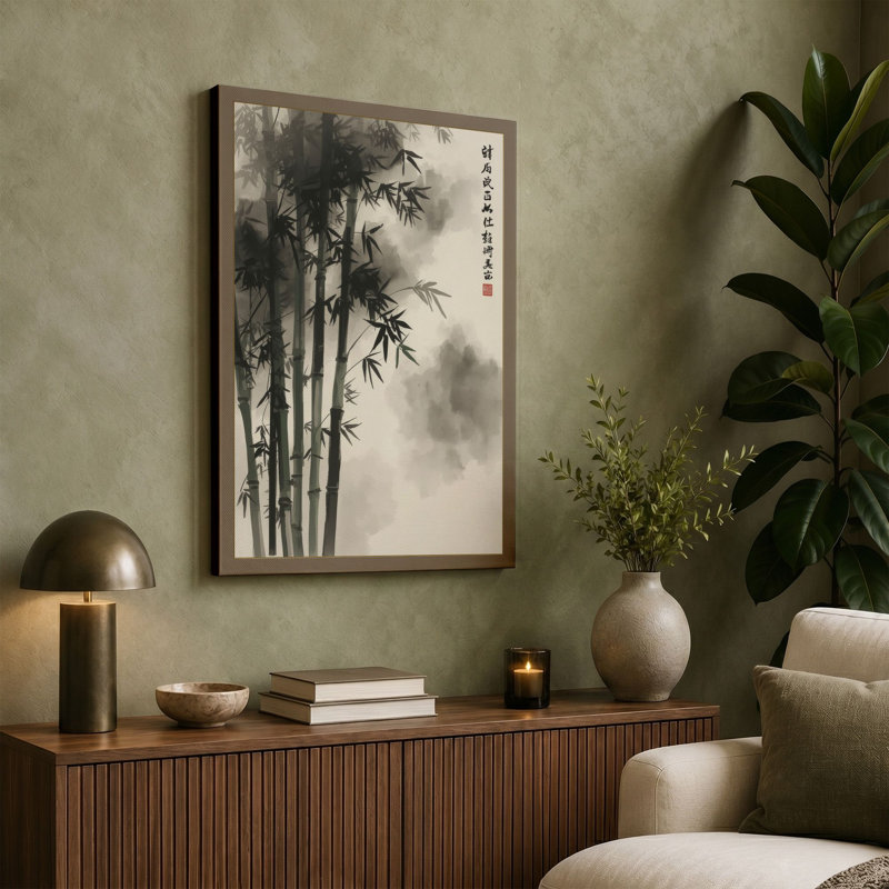 Bamboo in Mist Japandi - Wrapped Canvas, 30x20 - 76.2 x 50.8 cm, White Border