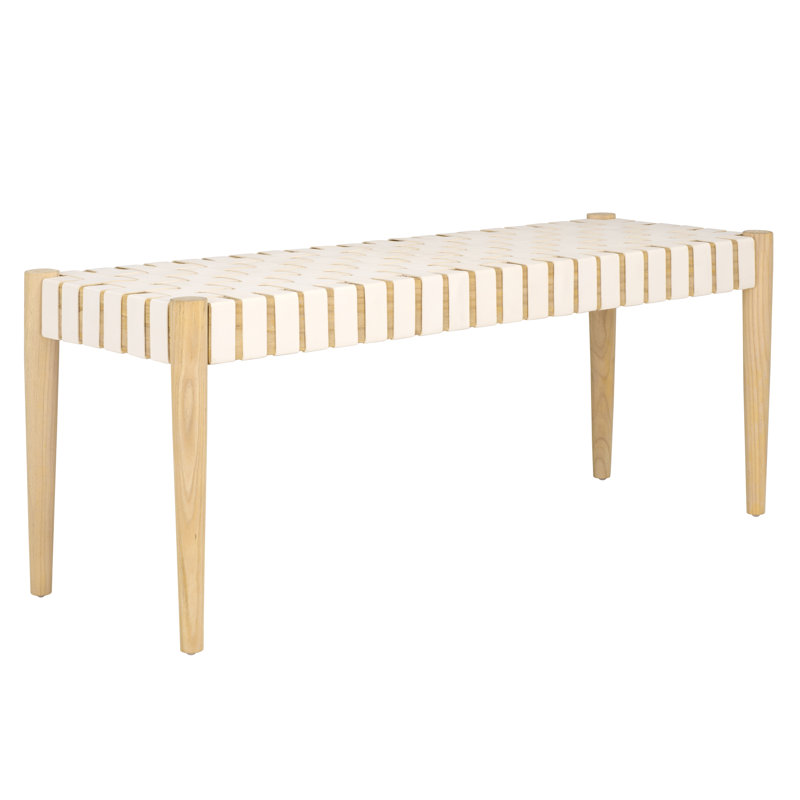 Banc en cuir tissé de 47 po Orin, Cadre chêne clair / cuir blanc cassé