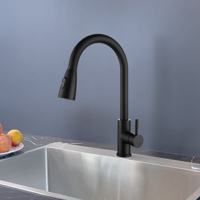 Robinet d'évier de cuisine à poignée simple rétractable noir mat