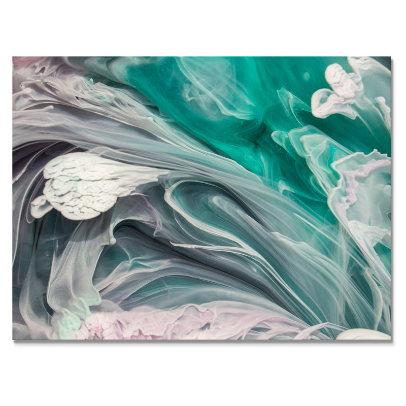 Turquoise et mauve liquide, reproduction d'art sur toile, H 34 po x l 44 po x P 1,5 po, Toile tendue