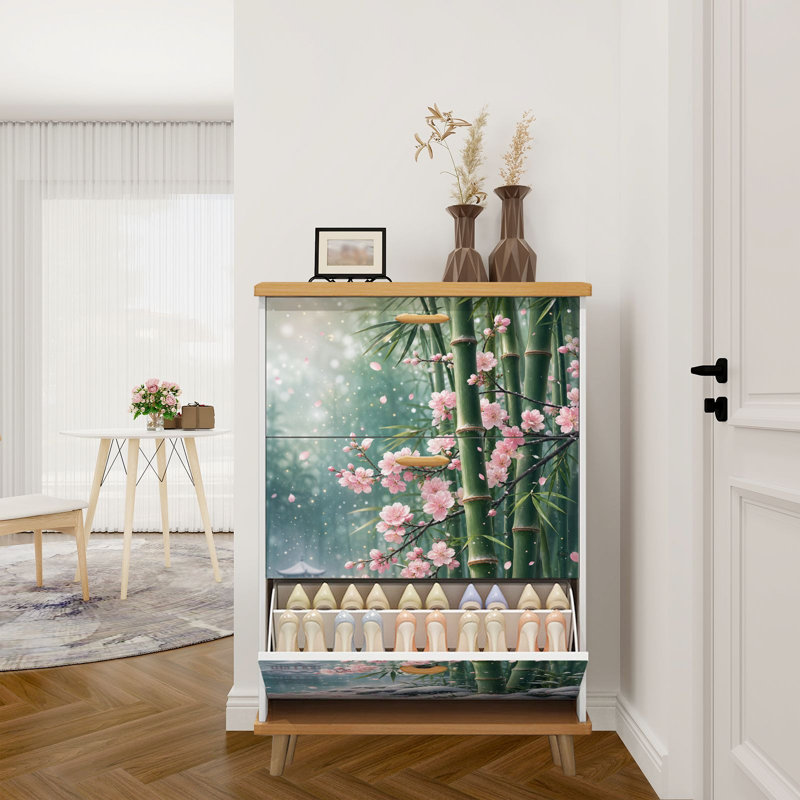 Armoire de rangement pour chaussures avec 3 tiroirs rabattables pour pagode Serene Blossoms Traditional