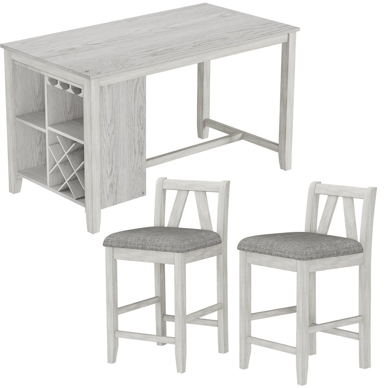 3-Piece Solid Wood Dining Table Set with Chairs, 2-Tier Storage Counter Height Dining Table and Chairs Set, 3