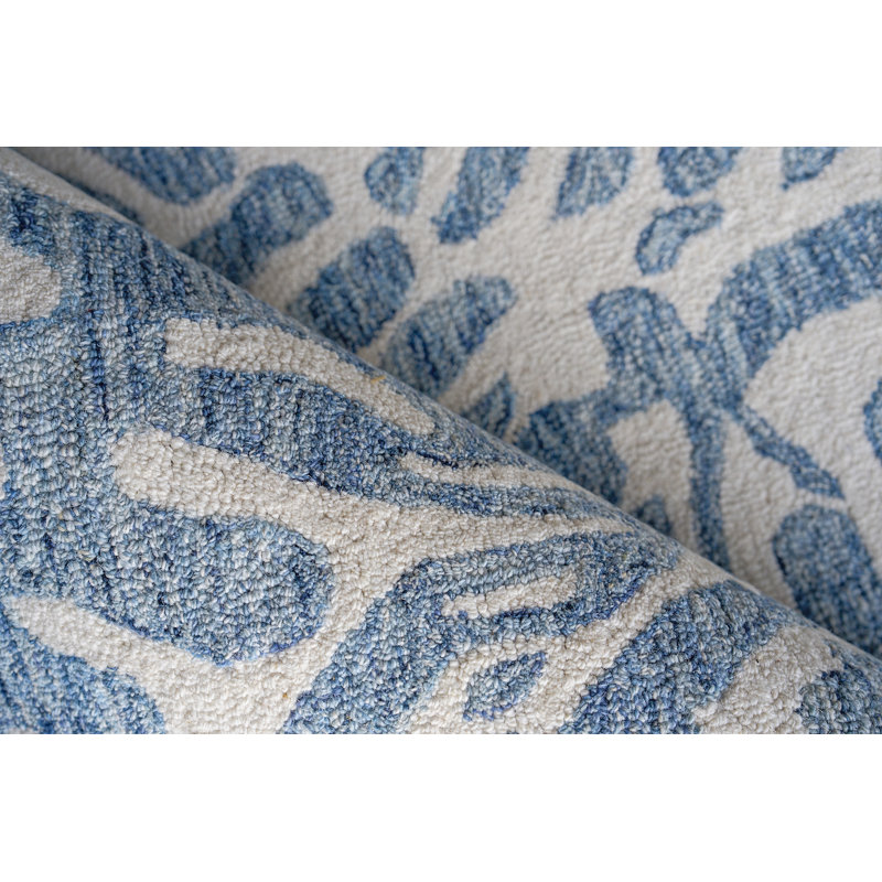 Botanica Blue/Ivory New Zealand Wool hand-tufted Area Rug, Rectangle 6' x 9', Blue/Ivory