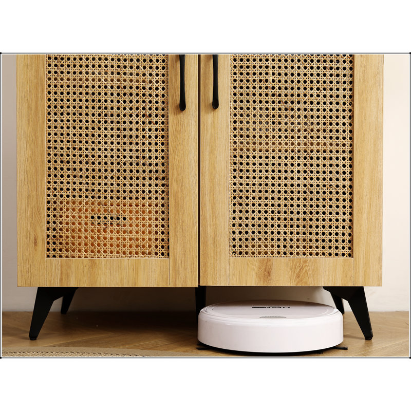 Armoire à chaussures à double porte en maille de rotin avec grand espace de rangement