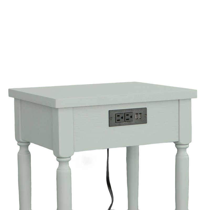 Fentes End Table with Storage and Built-In Outlets, Paladina Gray
