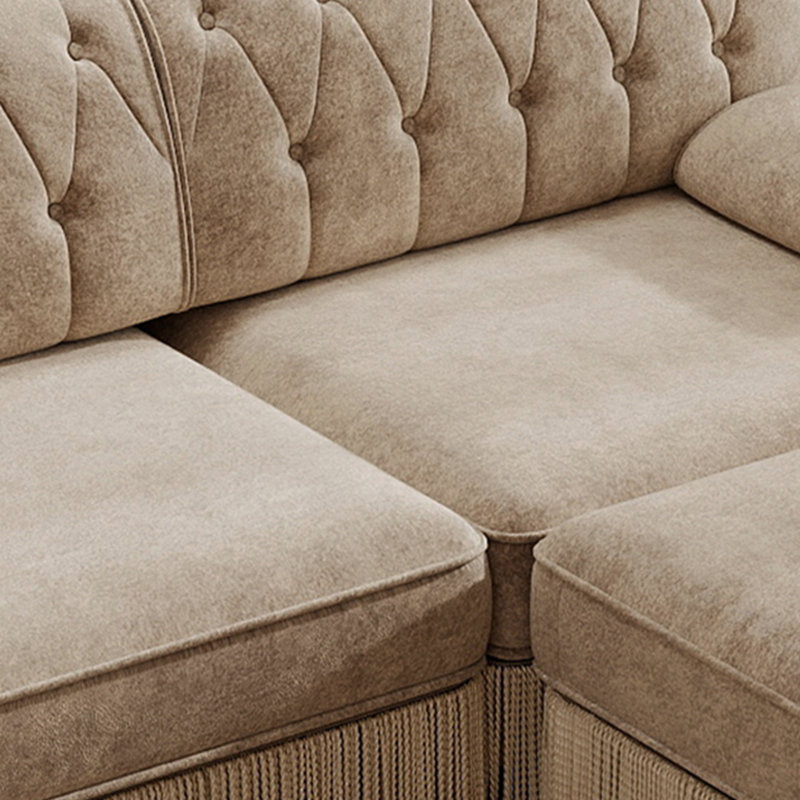 Luxuriously L-Shaped Velvet Comfy Sectional Sofa With Ottoman,2-Seater Chesterfield Sofa With Tufted Design And Tassel Fringe Skirt