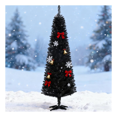 70.8" Slim Artificial Christmas Tree with Realistic Branch Tips and Plastic Stand, Black
