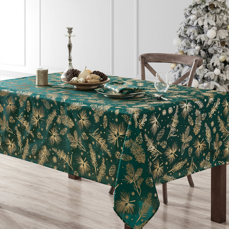 Kamoria Pine Foil Fabric Holiday Tablecloth, 102" x 60"