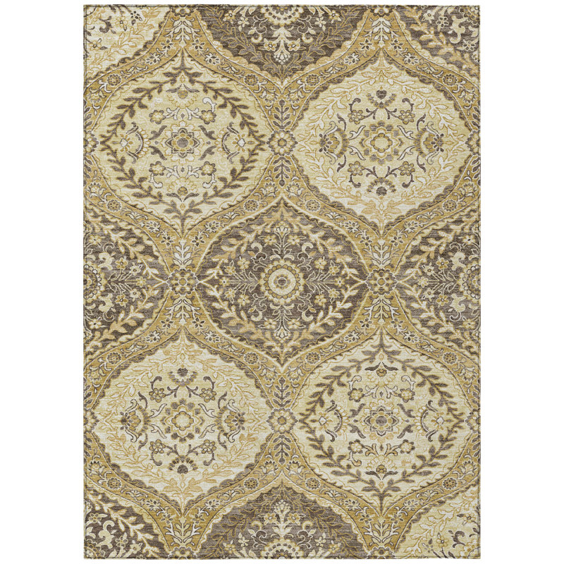 Machine Washable Indoor/Outdoor Chantille ACN2698 Global Rug, Gold, 5' x 7'6"