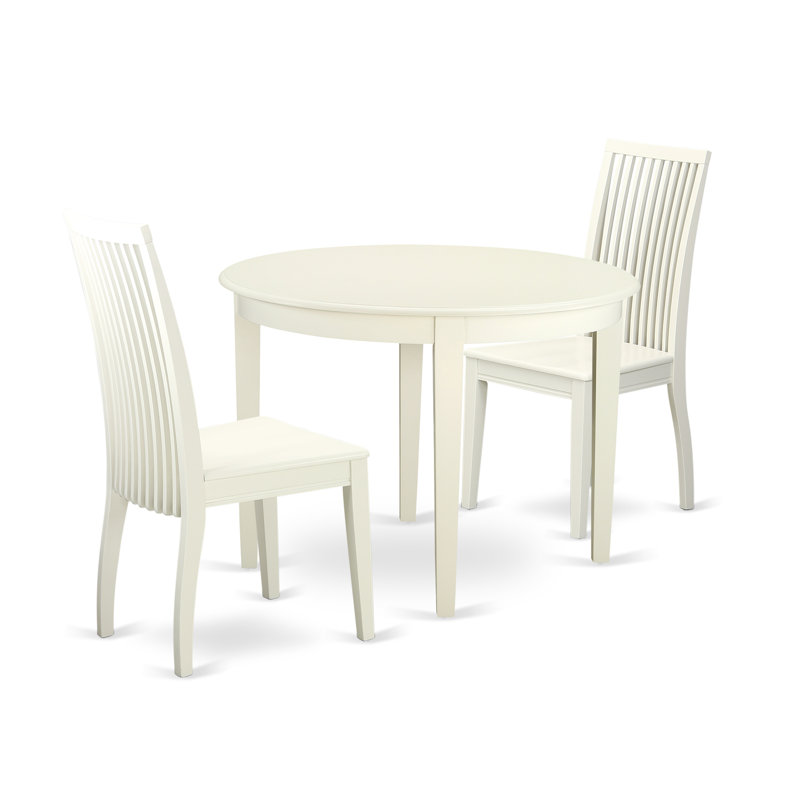 Ensemble de table de cuisine 3 pièces pour petits espaces comprenant une table de salle à manger ronde et 2 chaises, blanc lin
