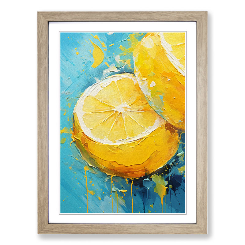 Lemon Fruit Gestural No.2 - Framed Print, 46cm H x 34cm W x 2cm D, Oak
