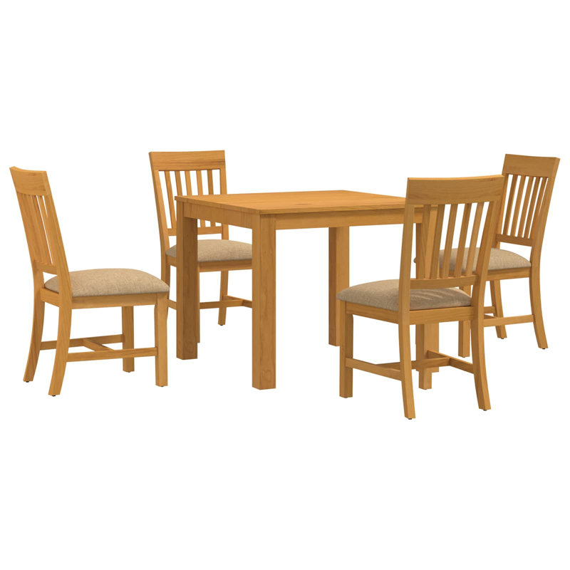 Oak Solid Wood Dining Set, Beige, 5