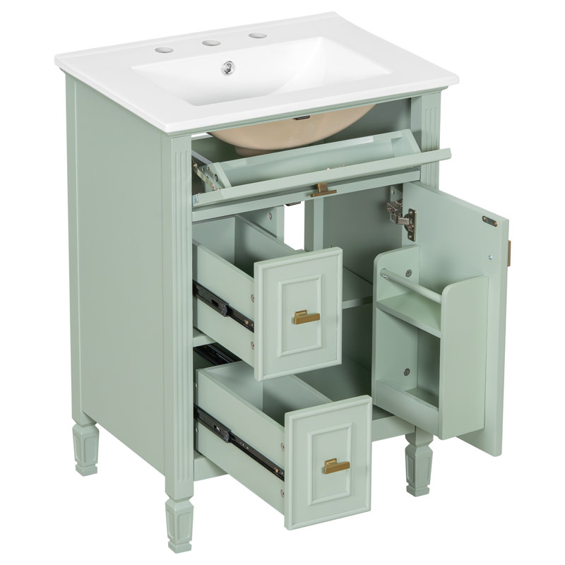 Meuble-lavabo sur pied 24 po avec lavabo, vert, Vert