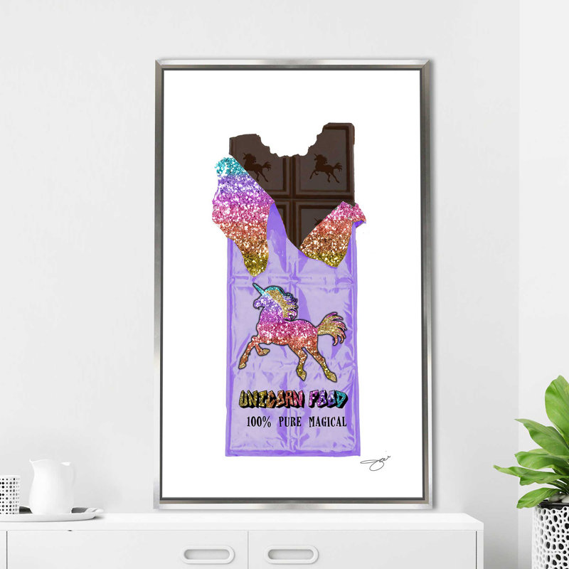 «Unicorn Chocolate (Vertical)» par Jodi - impression, Cadre flottant argent, H 63,5 po x l 39,5 po x P 2 po