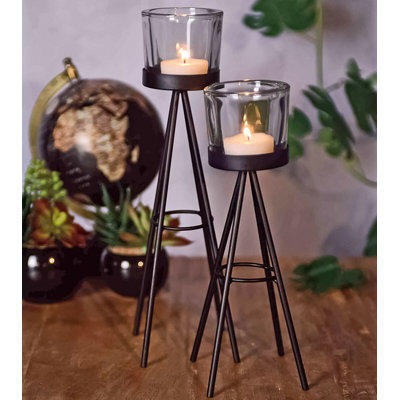 2 Piece Metal Tabletop Tealight Holder Set