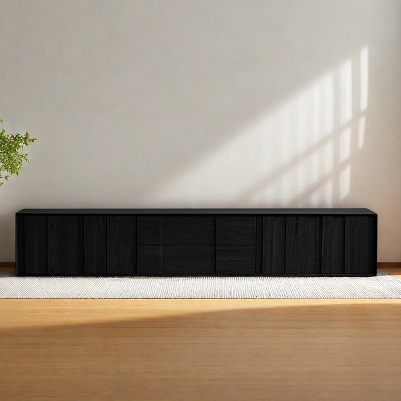 Meuble télé moderne en bois avec fond fermé, H 15,75 po x L 86,61 po x l 15,75 po, Noir, noir, noir, noir