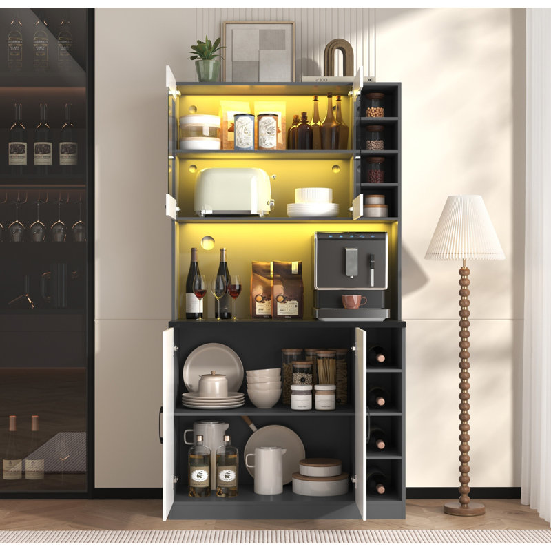 187cm Kitchen Pantry, White/Grey