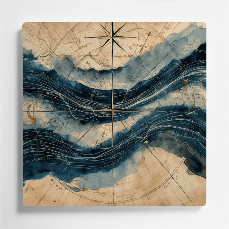 Art mural en métal gris Latitude et latitude nautique, H 16 po x l 16 po