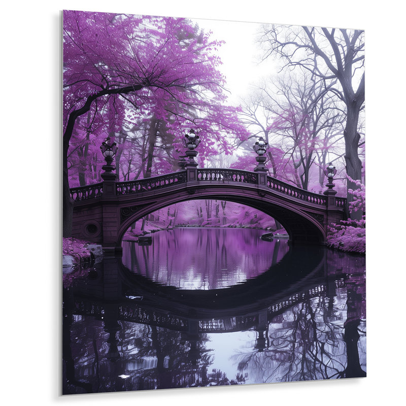 Pont de voie d'eau mauve, Tranquility - art mural, Métal métal, H 44 po x l 34 po x P 1,5 po
